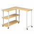 L-Shape 360° Rotating computer desk with open shelves and caster wheels