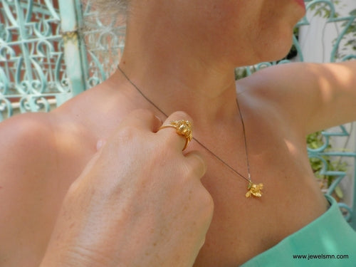 Bee Pendant Necklace: Gold Plated on Sterling Silver - Nature Inspired