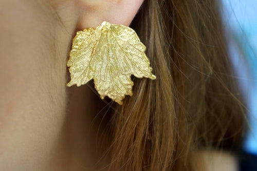 Leaf Earrings: Bourbon Rose Design (Gold Plated Sterling Silver)