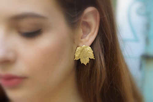 Leaf Earrings: Bourbon Rose Design (Gold Plated Sterling Silver)