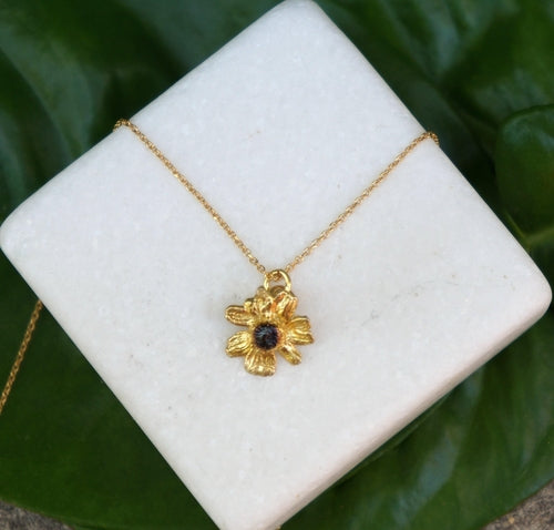 Chamomile Pendant Necklace: Healing Symbol Jewelry (Gold Plated Brass)