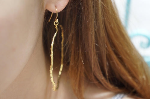 Large Hoop Earrings: Olive Branch Design - Silver or Gold Plated